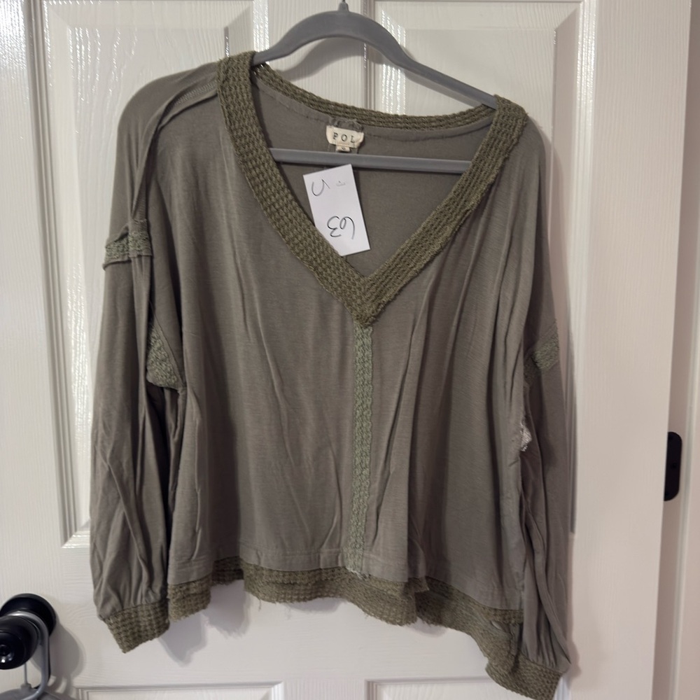 POL Olive Green V-Neck Top